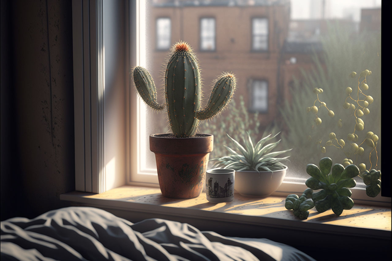 Cactus Plant on a windowsill|
