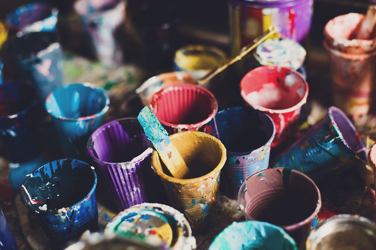Multi-colored paint cans