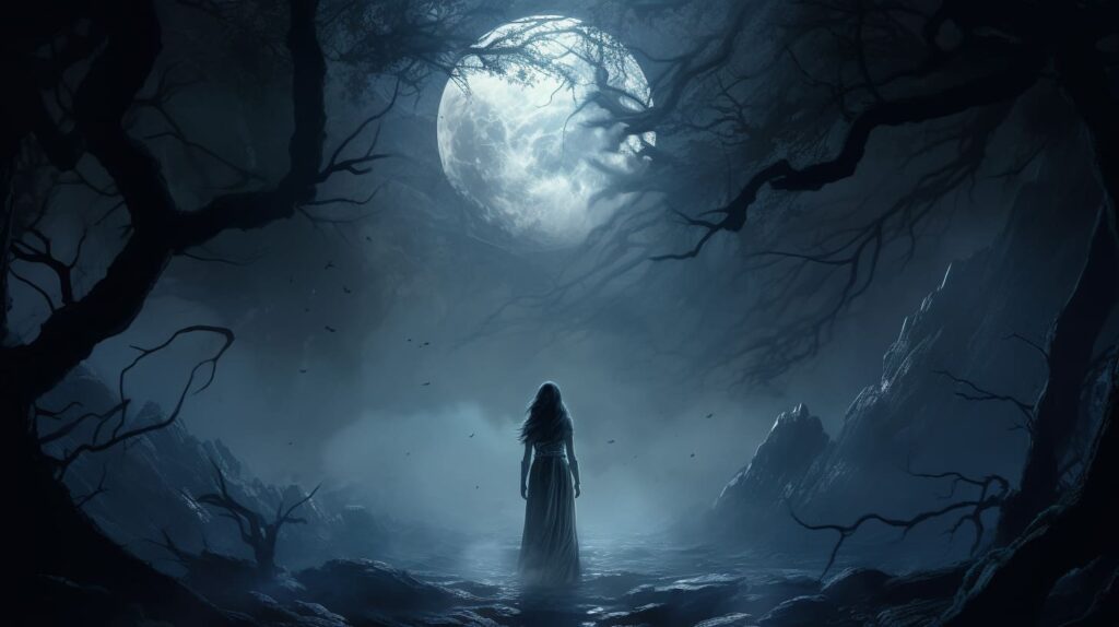 moon hanging over the shadow of the crossroads