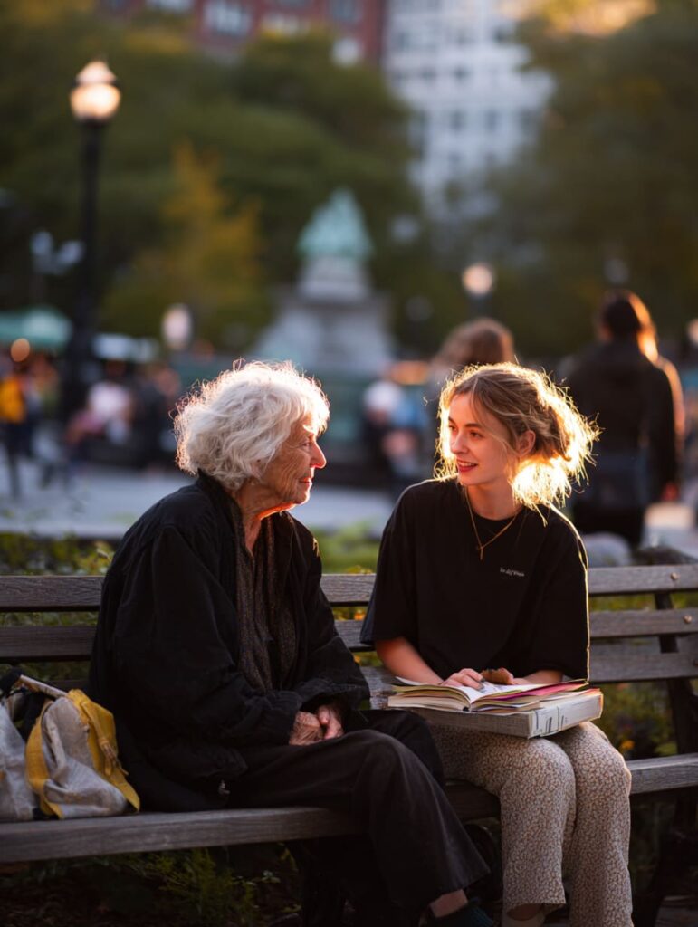 Maya and Elenoar sitting in the park