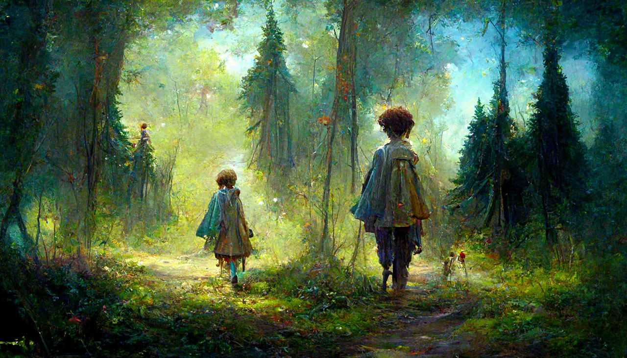 Boy and Girl Lost in the Woods